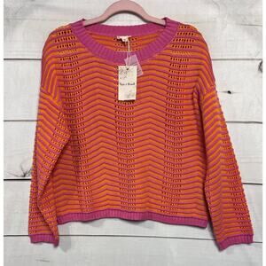 Women’s Hem And Thread Pink And Orange Striped Sweater NWT Sz Med Boutique